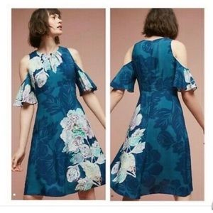 Maeve Anthropologie Floral Cold Cutout Shoulder Dress Size 14